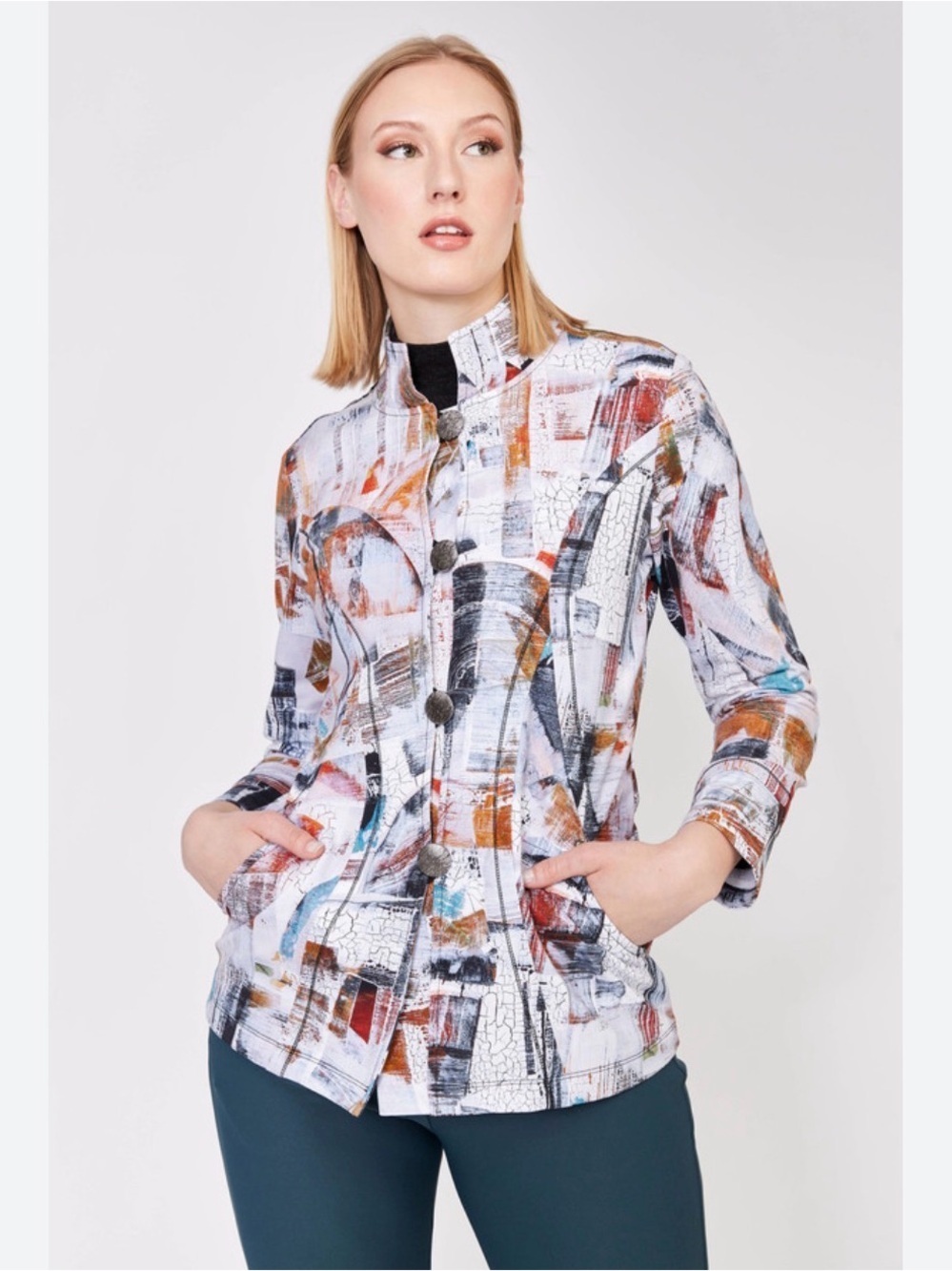 Art Simply by Dolcezza abstract mock neck jacket - Picture 2 of 8